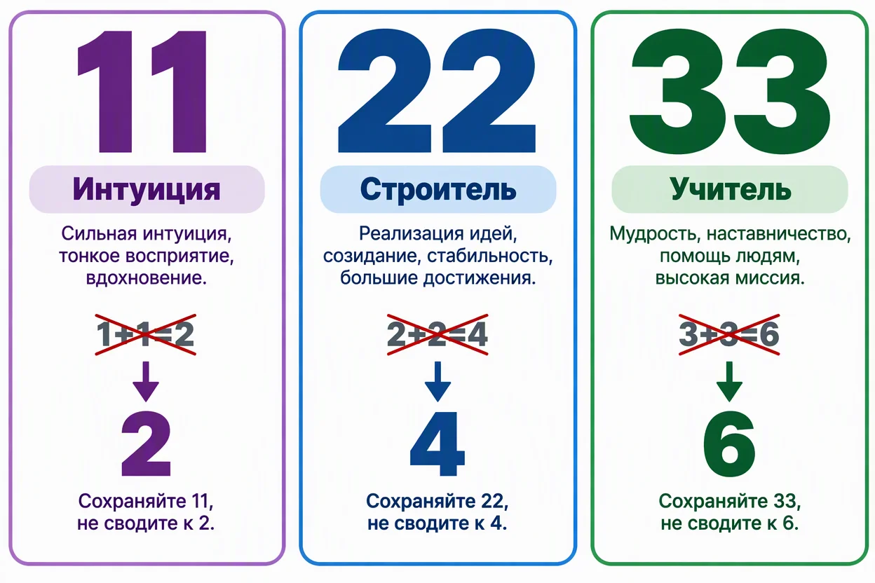 Мастер-числа 11, 22 и 33 — почему их не сводят к однозначному числу