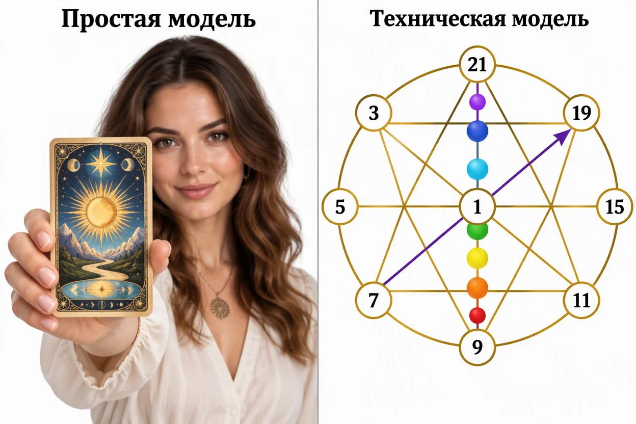 Энергии в матрице судьбы: простая vs. техническая модель — сравнительная инфографика