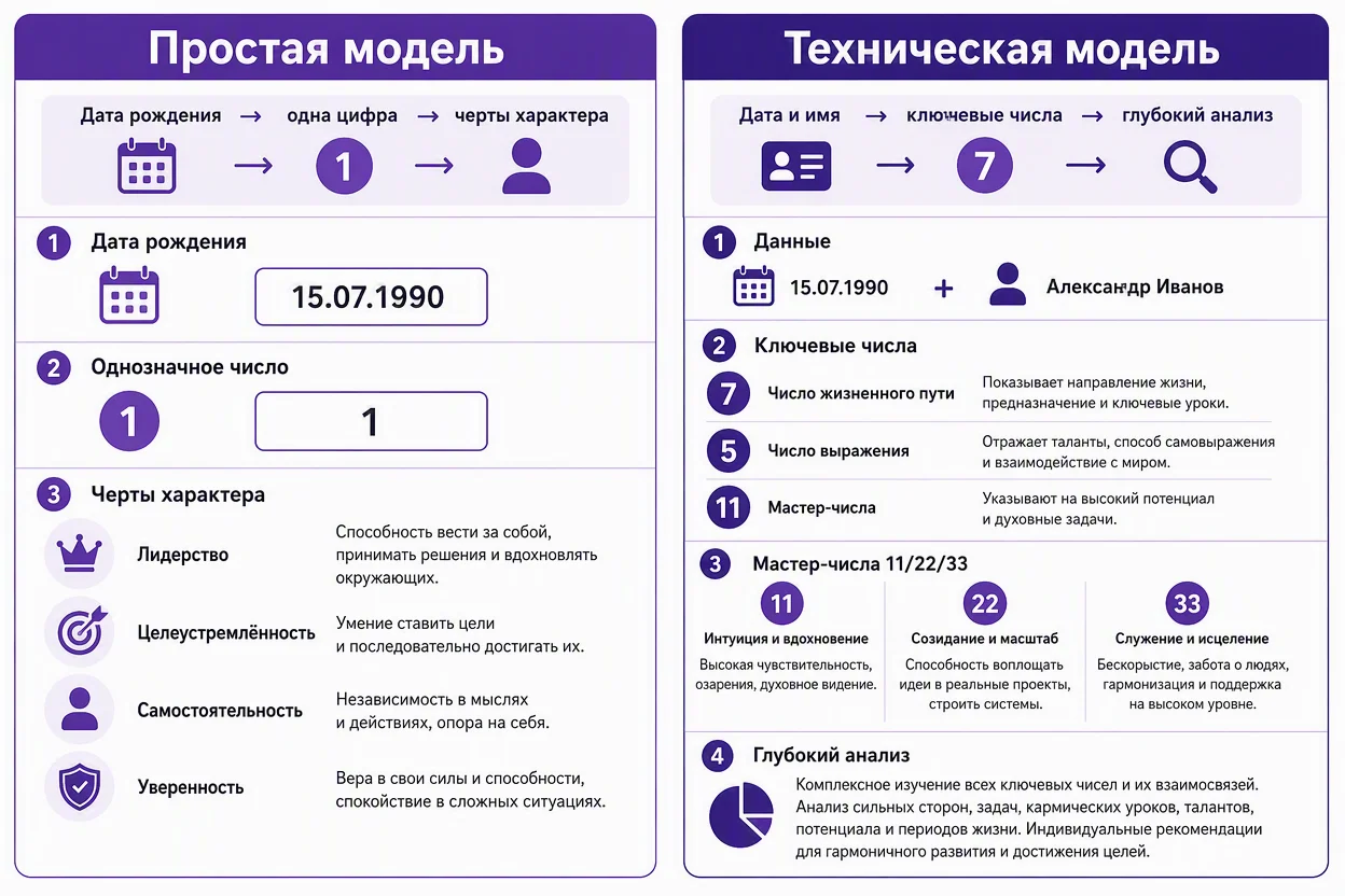 Нумерология по дате рождения характер личности: простая и техническая модель на инфографике