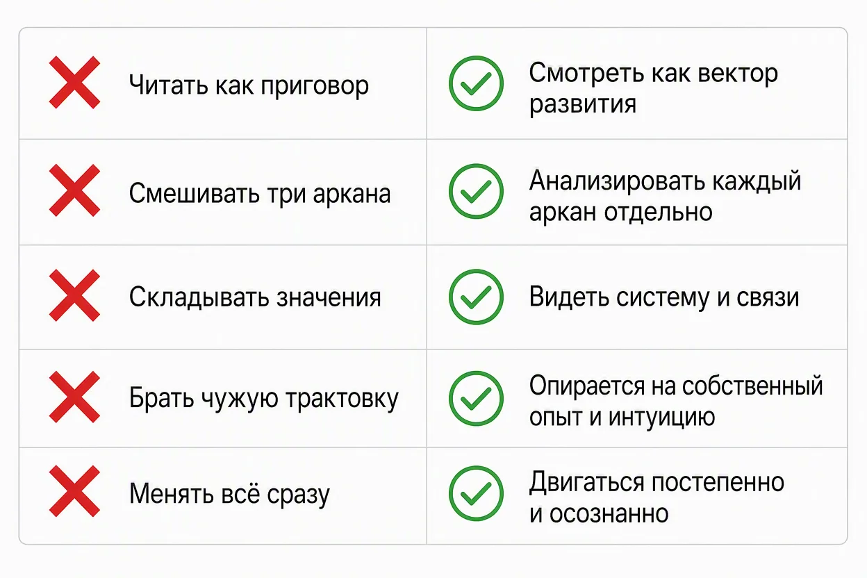 Типичные ошибки при разборе кармического хвоста — чек-лист неверных трактовок арканов