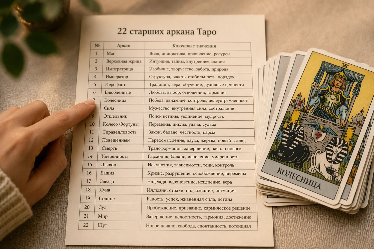 Матрица судьбы на год шаг 4: сверка числа с таблицей 22 арканов