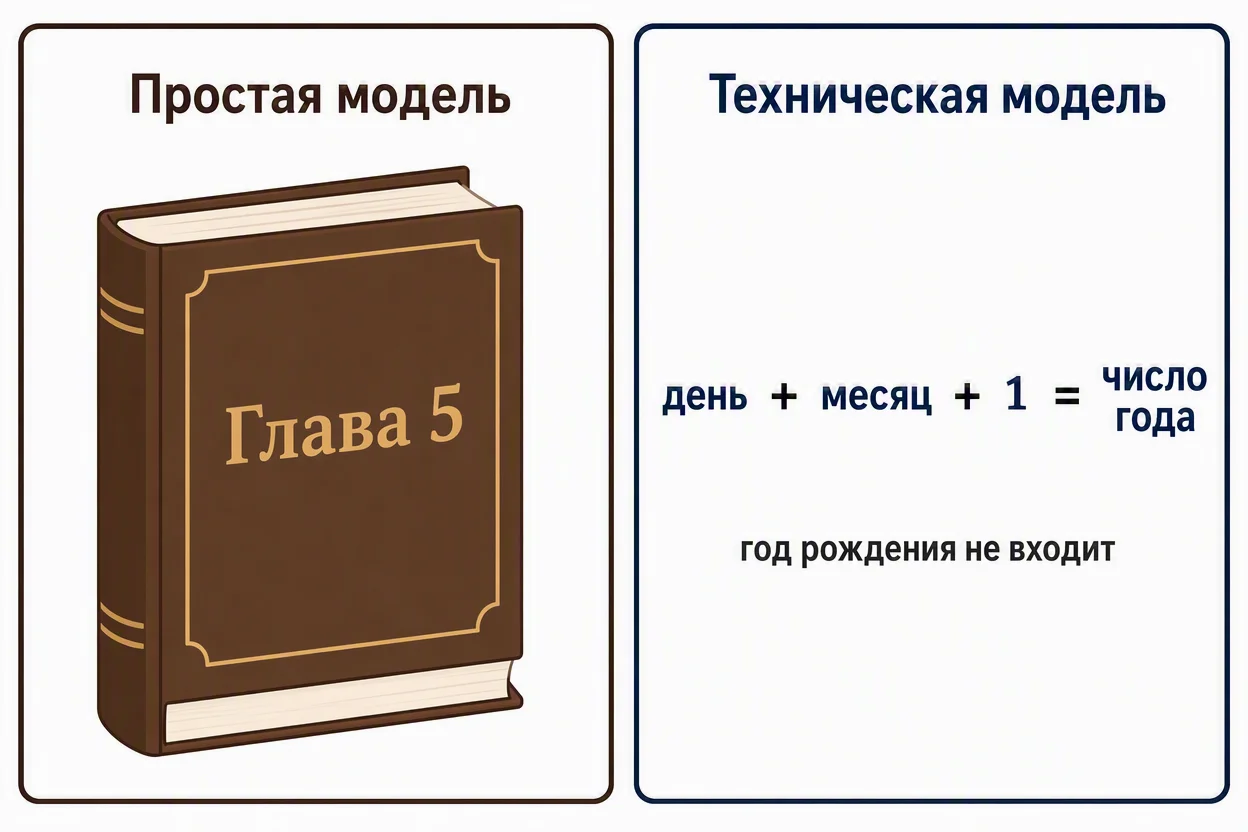 Нумерология на 2026 год по дате рождения: простая vs. техническая модель — сравнительная инфографика