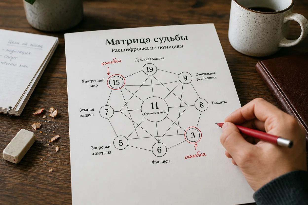 Расшифровка матрицы судьбы: типичные ошибки в расчёте на заполненной схеме