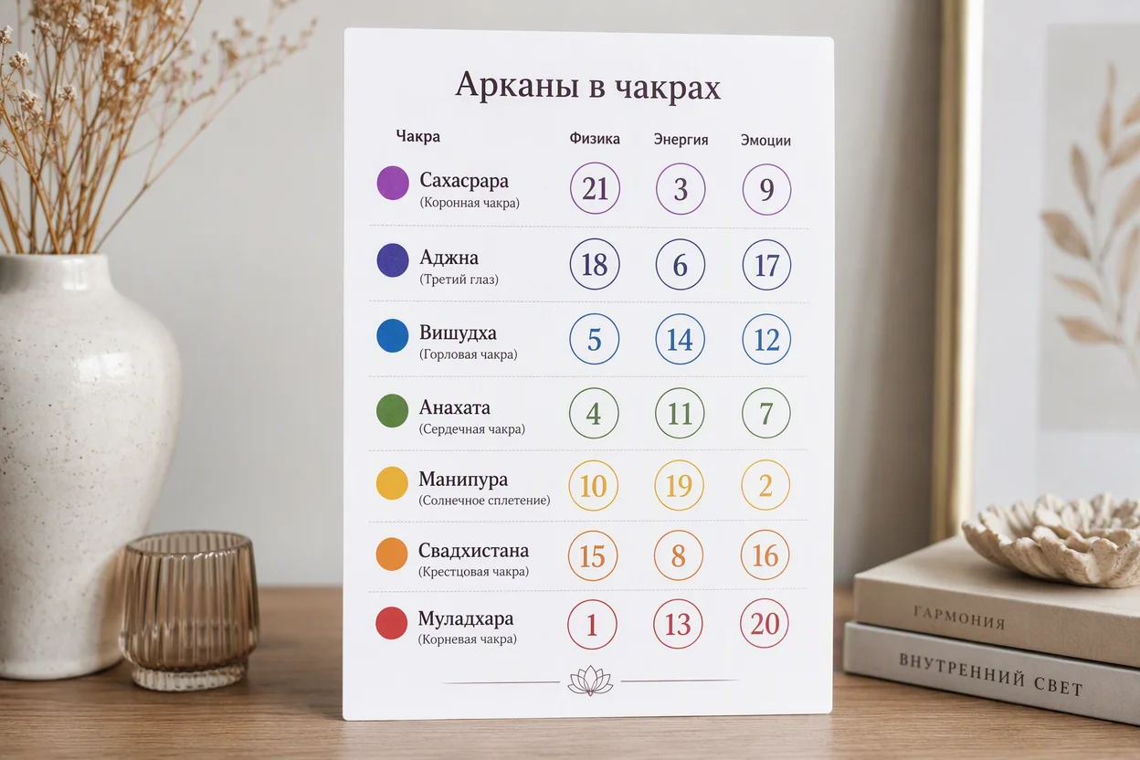 Чакровая карта в разборе матрицы судьбы — семь энергоцентров с арканами и цифрами
