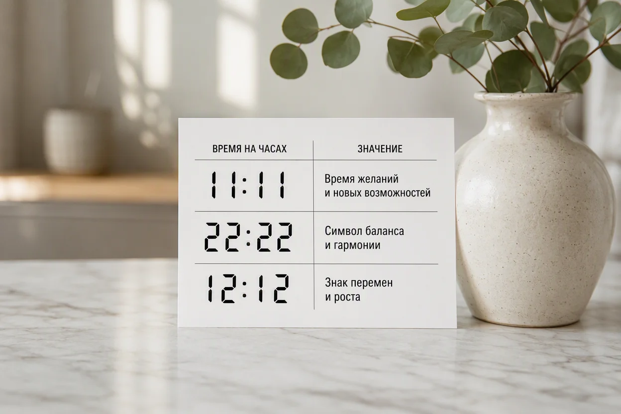 Одинаковые цифры на часах — таблица значений от 00:00 до 23:23