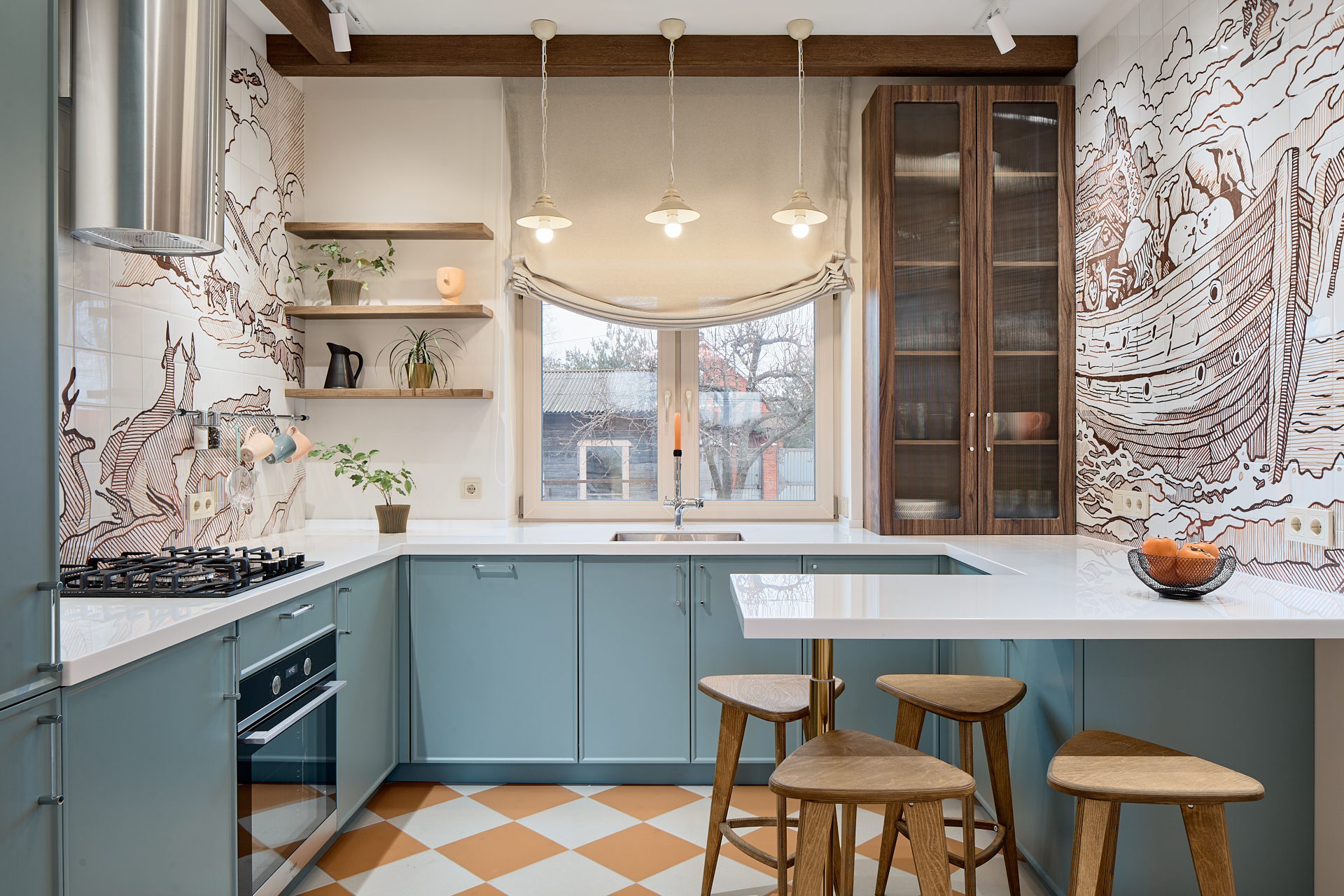 Проект кухни-гостиной в загородном доме с освещением ARTE Lamp в программе Дачный ответ