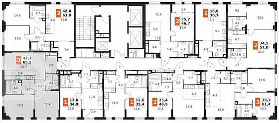 3-комн. квартира, 65.5 м2, 13/27 эт. Москва