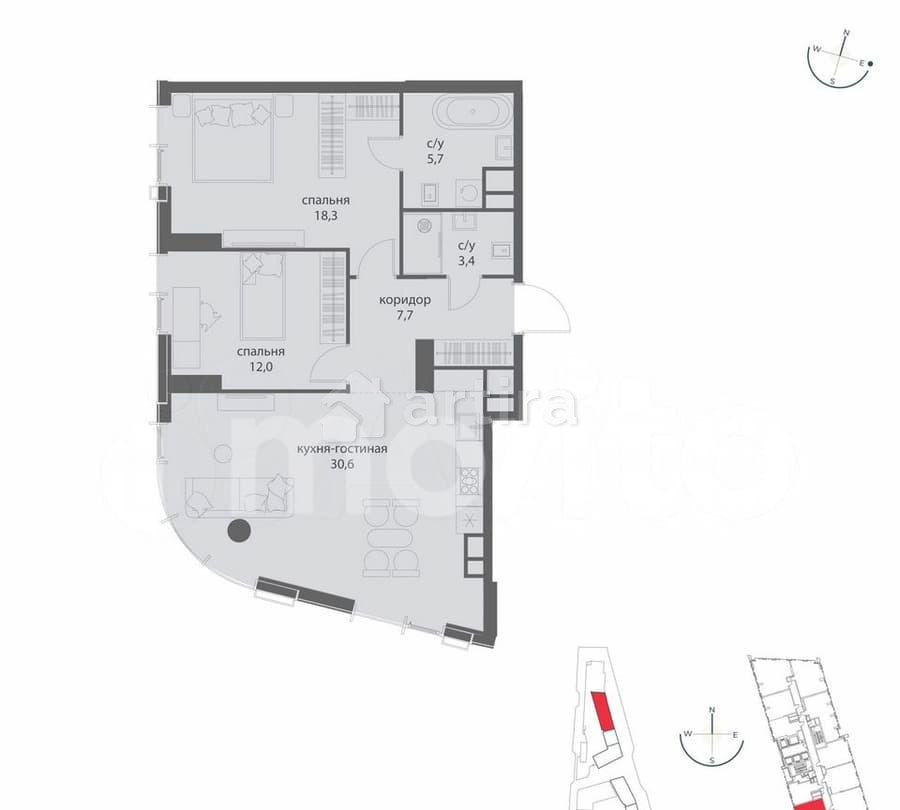 2-комн. квартира, 77.7 м2, 16/50 эт. Москва - изображение 7