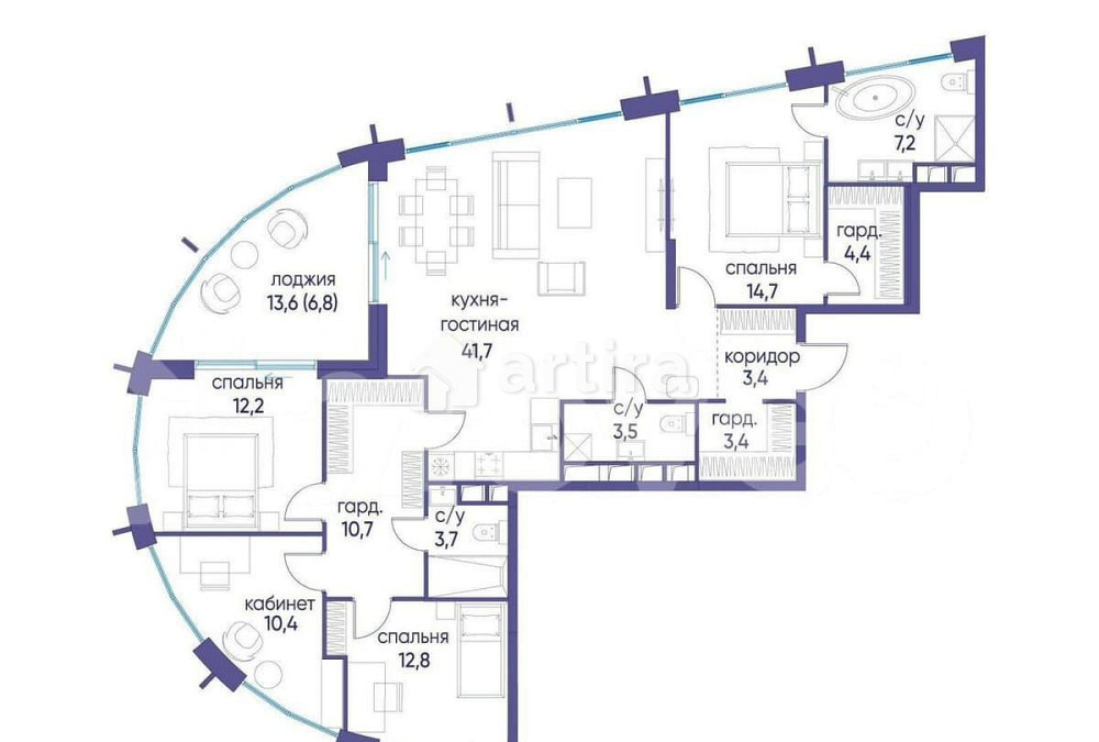 4-комн. квартира, 134.9 м2, 6/19 эт. Москва - изображение 1