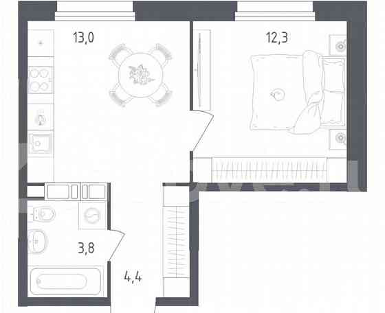 1-комн. квартира, 33.5 м2, 8/16 эт. Москва