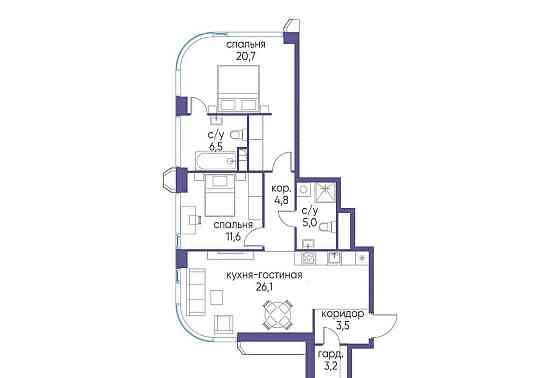 2-комн. квартира, 81.42 м2, 12/17 эт. Москва