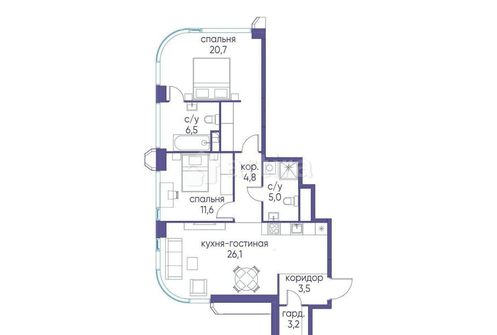 2-комн. квартира, 81.42 м2, 12/17 эт. Москва - изображение 1