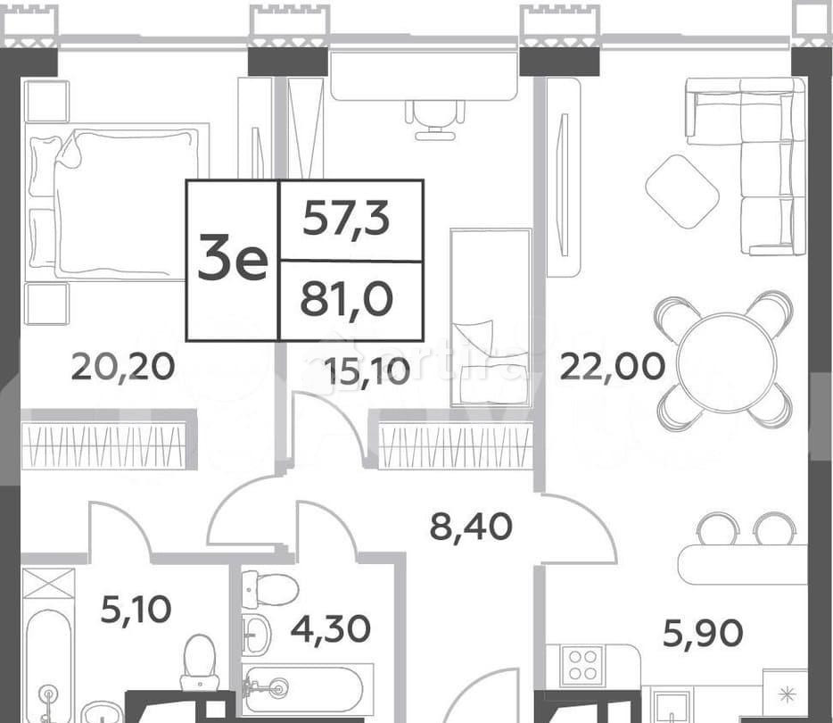 3-комн. пентхаус, 81 м2, 27/52 эт. Москва - изображение 1
