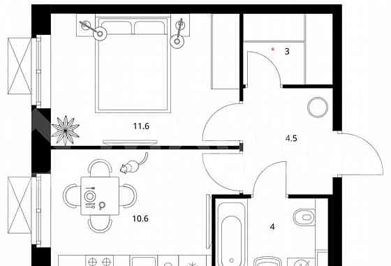 1-комн. квартира, 33.7 м2, 19/25 эт. Москва