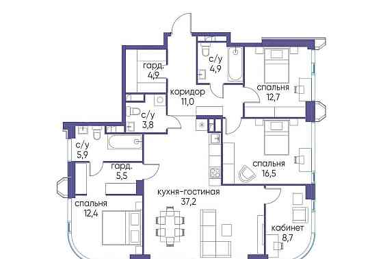 4-комн. квартира, 123.52 м2, 10/17 эт. Москва