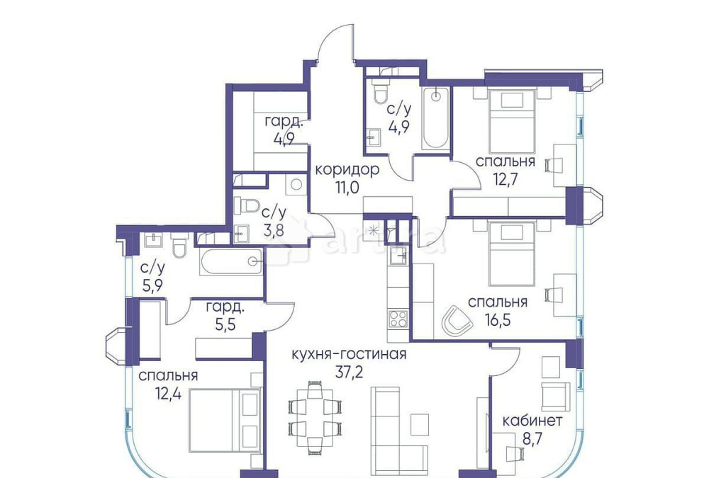 4-комн. квартира, 123.52 м2, 10/17 эт. Москва - изображение 1