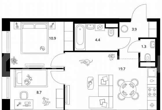 2-комн. квартира, 48.9 м2, 2/12 эт. Москва