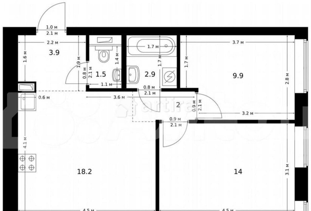 2-комн. квартира, 52.4 м2, 40/62 эт. Москва - изображение 1