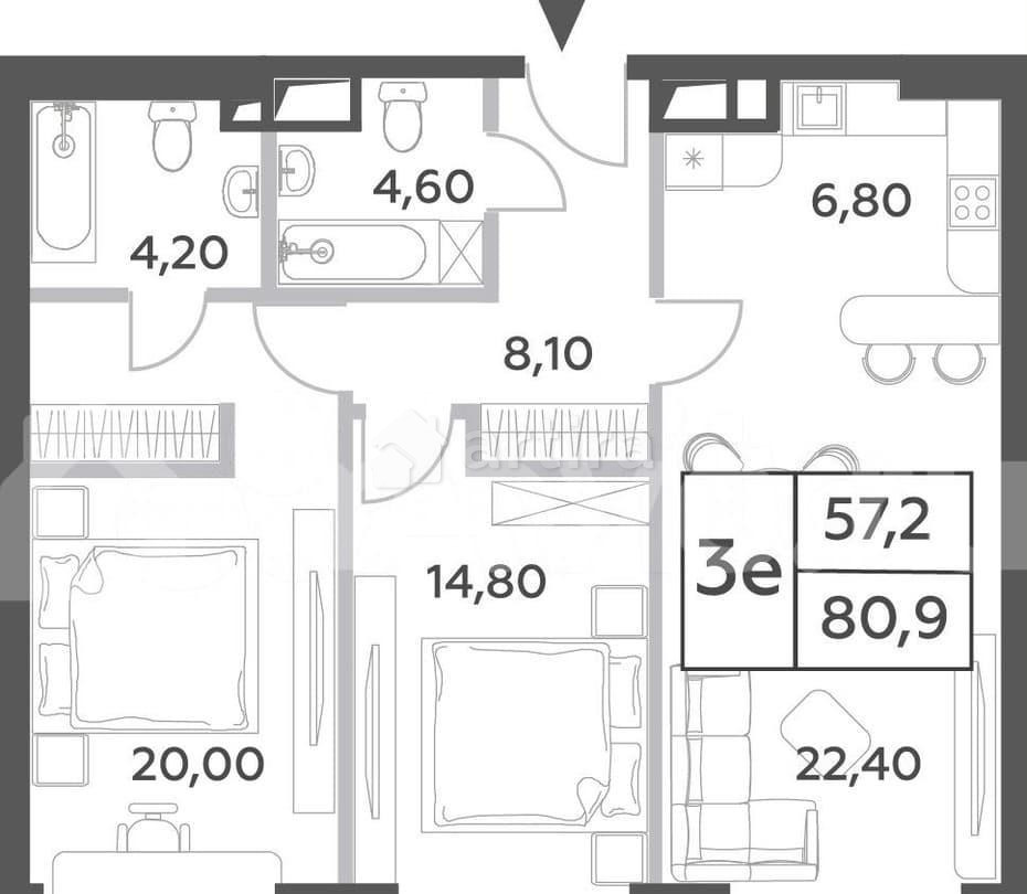 3-комн. пентхаус, 80.9 м2, 40/52 эт. Москва - изображение 7