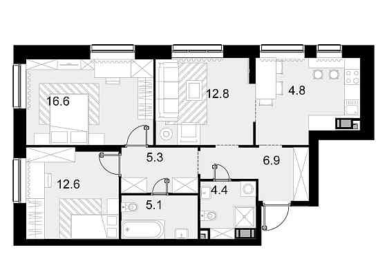 3-комн. квартира, 76 м2, 16/28 эт. Москва
