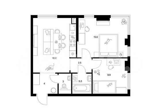 2-комн. квартира, 55.4 м2, 23/32 эт. Москва