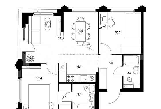 2-комн. квартира, 59.2 м2, 12/32 эт. Москва