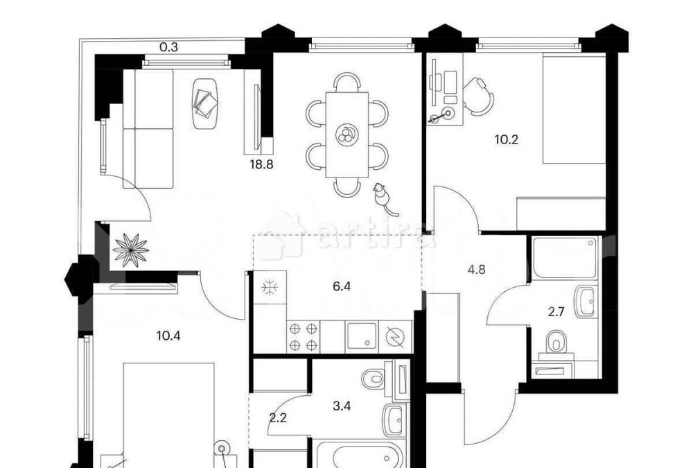 2-комн. квартира, 59.2 м2, 12/32 эт. Москва - изображение 1