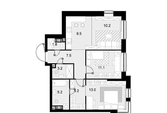 2-комн. квартира, 66.7 м2, 7/28 эт. Москва