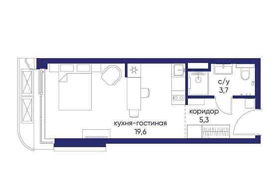 Студия, 28.62 м2, 2/19 эт. Москва