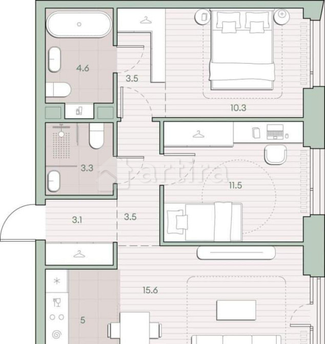 2-комн. квартира, 60.4 м2, 8/27 эт. Москва - изображение 11