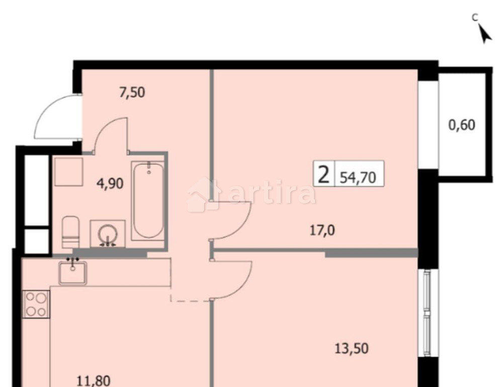 2-комн. квартира, 54.7 м2, 7/19 эт. Москва - изображение 15