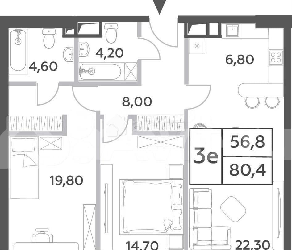 3-комн. пентхаус, 80.4 м2, 22/52 эт. Москва - изображение 7