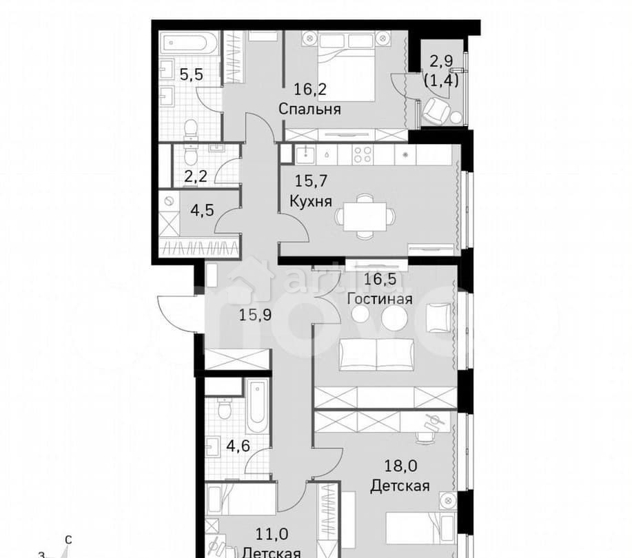 4-комн. квартира, 111 м2, 15/28 эт. Москва - изображение 2