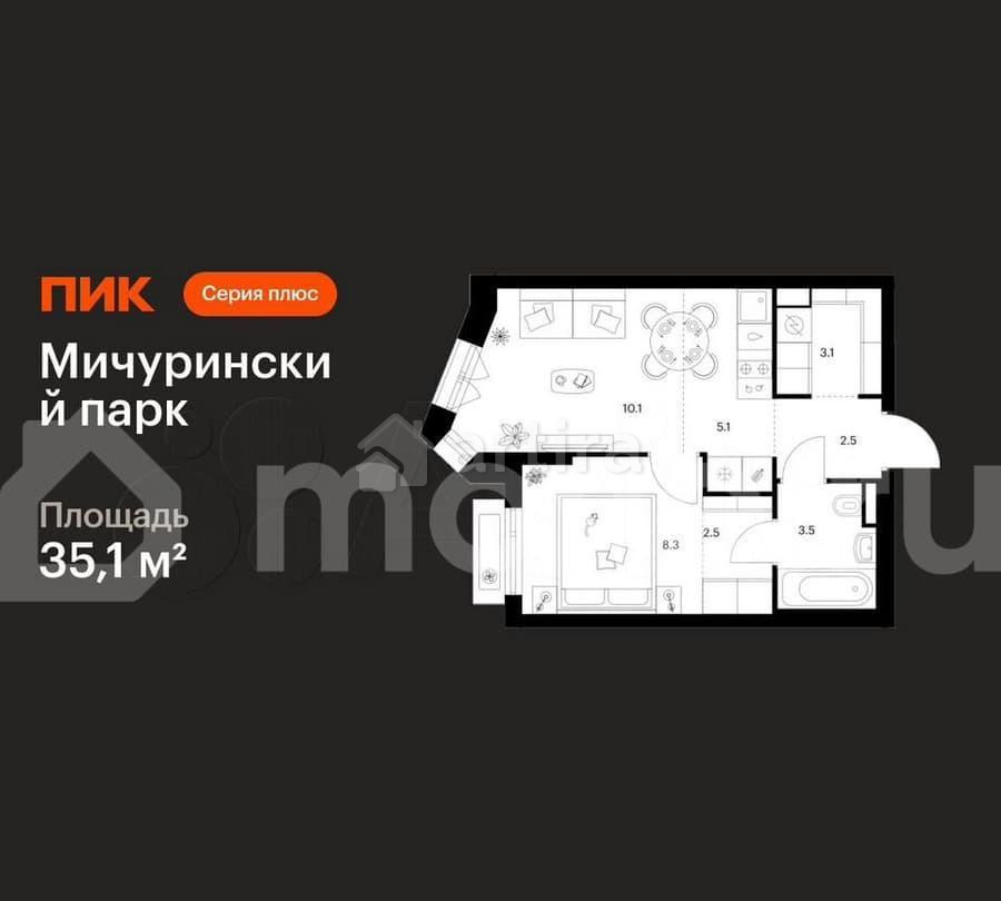 1-комн. квартира, 35.1 м2, 8/23 эт. Москва - изображение 1