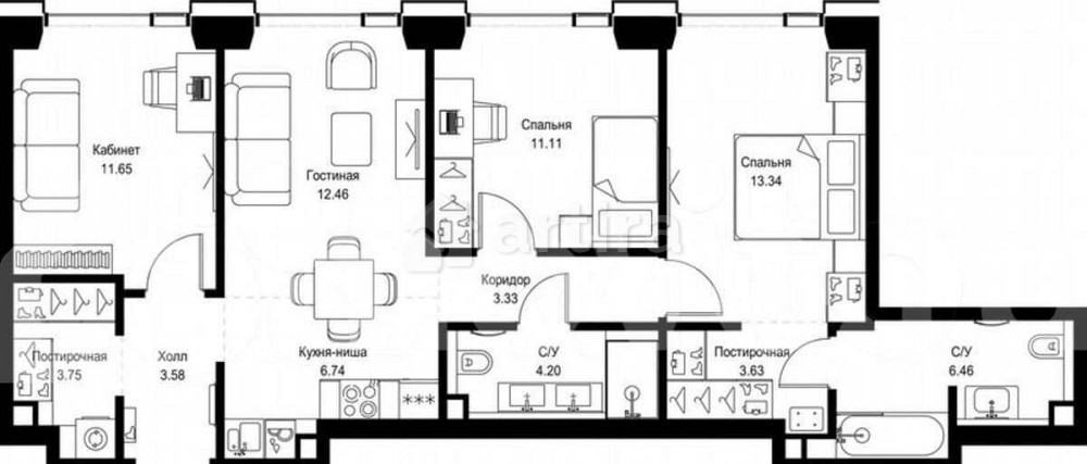 3-комн. квартира, 80.3 м2, 16/52 эт. Москва - изображение 3