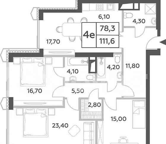 4-комн. пентхаус, 111.6 м2, 15/56 эт. Москва