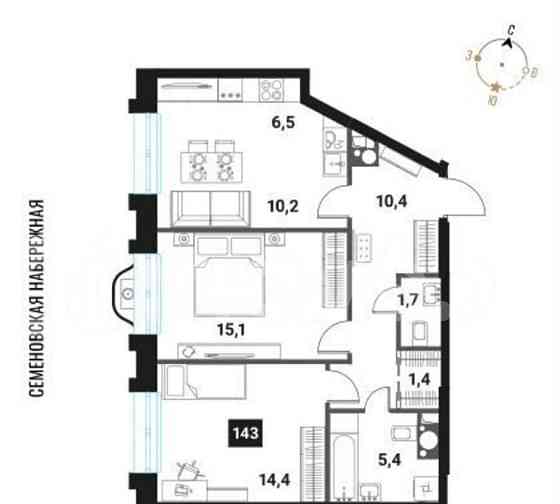 3-комн. квартира, 65.1 м2, 15/28 эт. Москва