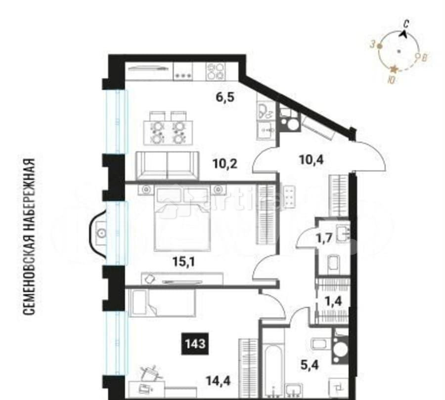 3-комн. квартира, 65.1 м2, 15/28 эт. Москва - изображение 1