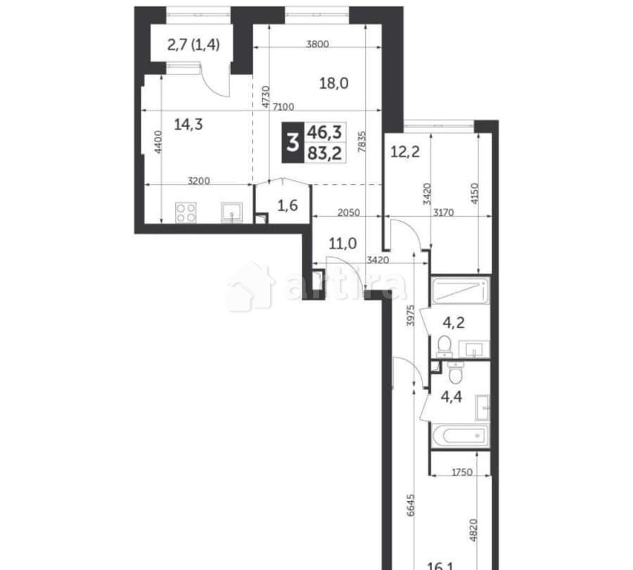 3-комн. квартира, 83.2 м2, 3/37 эт. Москва - изображение 1