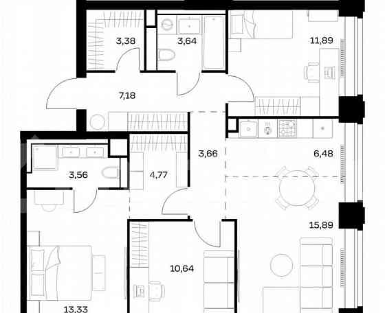3-комн. квартира, 84.4 м2, 23/40 эт. Москва