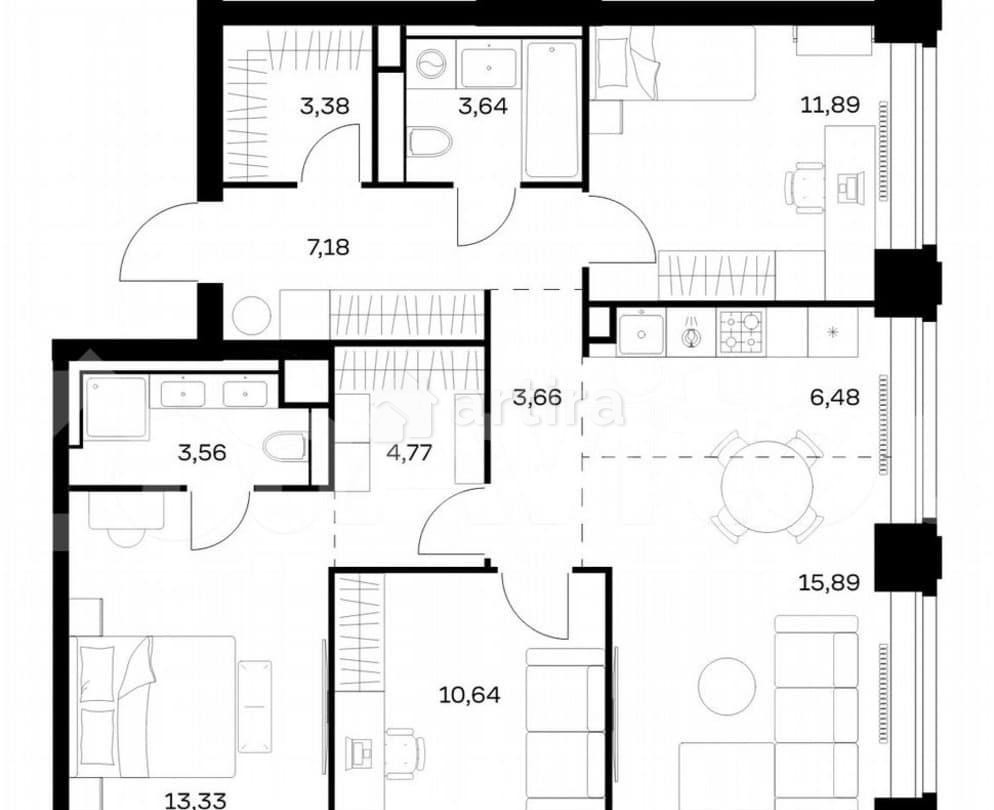 3-комн. квартира, 84.4 м2, 23/40 эт. Москва - изображение 1