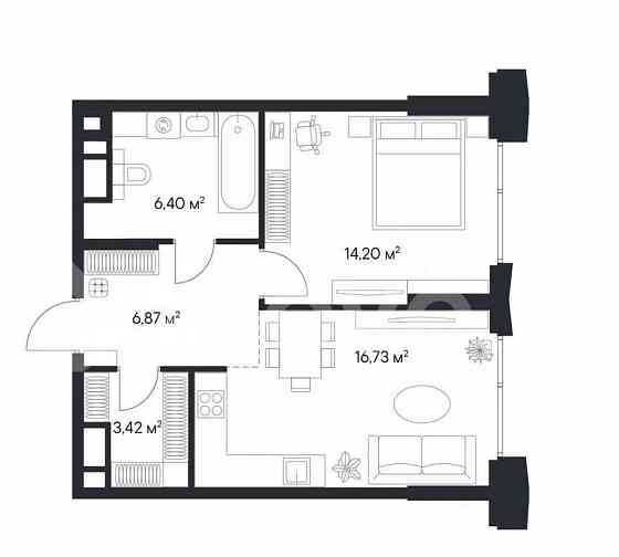 1-комн. квартира, 47.6 м2, 22/28 эт. Москва