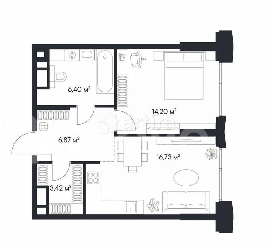 1-комн. квартира, 47.6 м2, 22/28 эт. Москва - изображение 1
