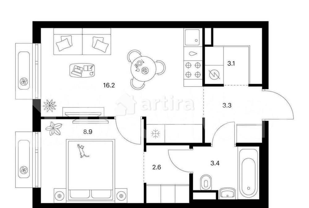 1-комн. квартира, 37.5 м2, 16/19 эт. Москва - изображение 1