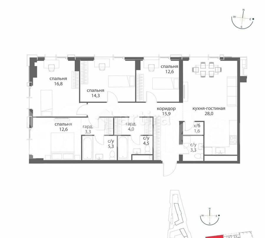 4-комн. квартира, 122.2 м2, 14/38 эт. Москва - изображение 6
