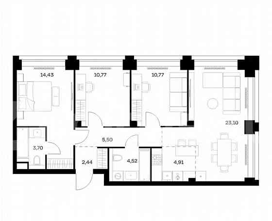 3-комн. квартира, 80.1 м2, 26/40 эт. Москва