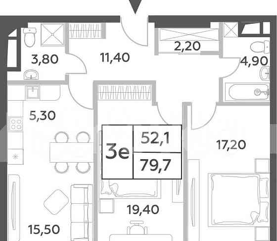 3-комн. пентхаус, 79.7 м2, 32/52 эт. Москва