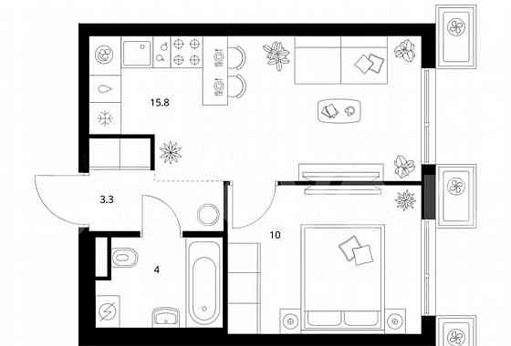 1-комн. квартира, 33.1 м2, 2/23 эт. Москва