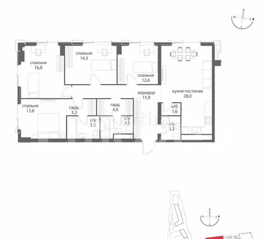 4-комн. квартира, 122.2 м2, 16/38 эт. Москва - изображение 4