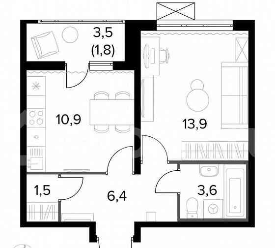 1-комн. квартира, 37.9 м2, 6/22 эт. Москва